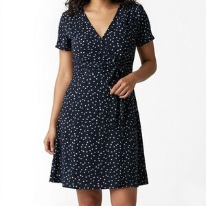 Always Indigo Navy Polka Dot Fit And Flare Dress Size SP